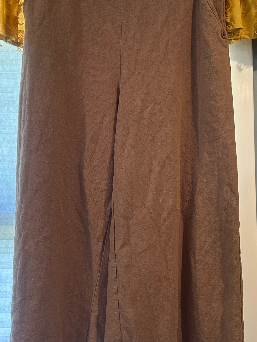 Linen Blend Wide Leg Pants | Brown Pull On High Waist | L | Boho Beach